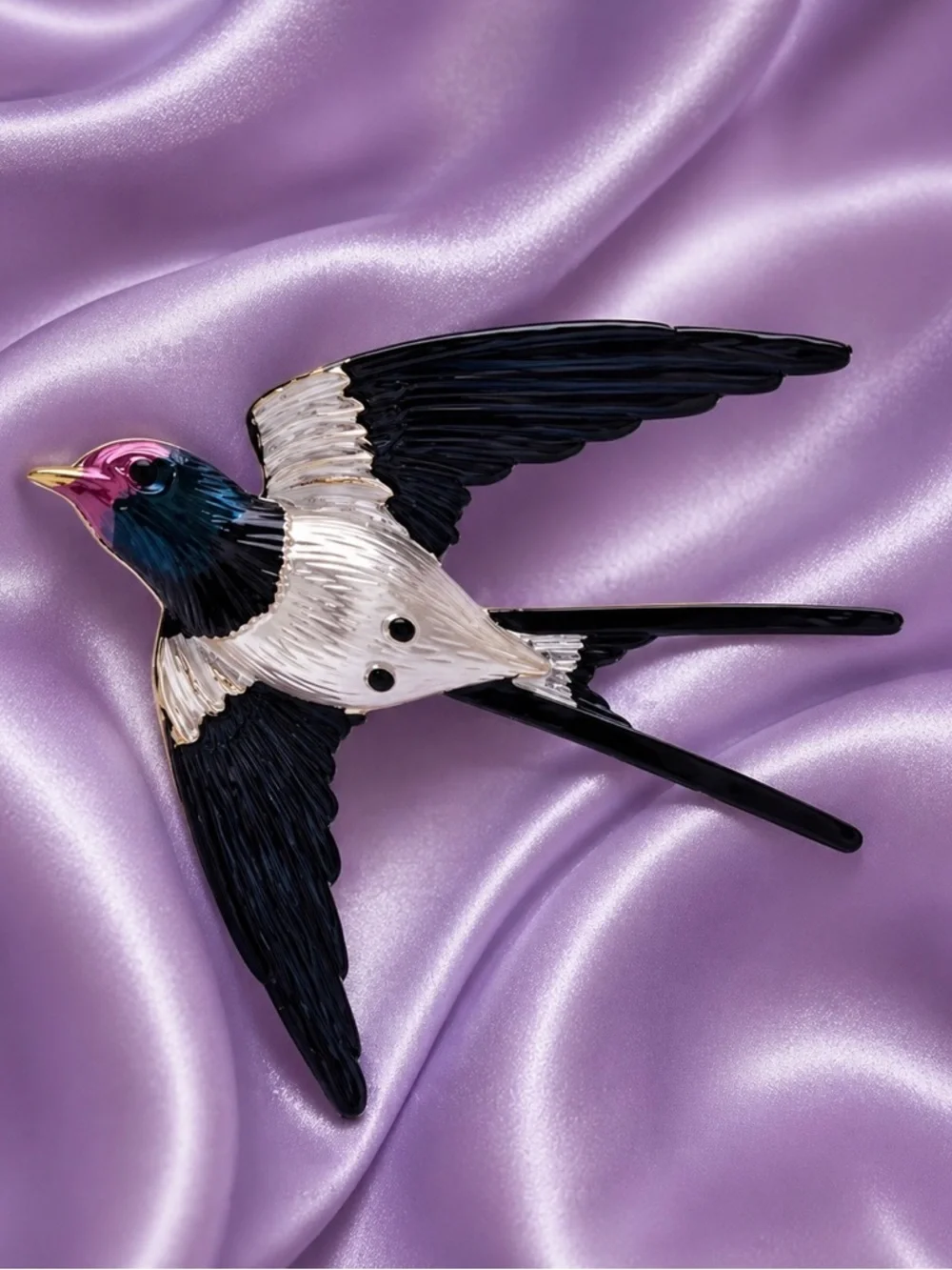 Swallow Bird Brooch Enamel Gold Pin